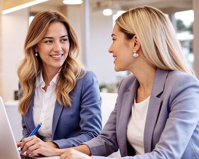 Two professionals discussing a laptop